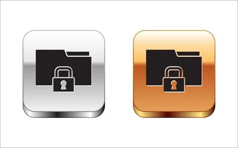 Black Folder and lock icon isolated on white background. Closed folder and Stock Illustration