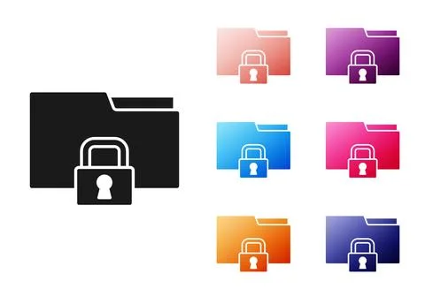 Black Folder and lock icon isolated on white background. Closed folder and Stock Illustration