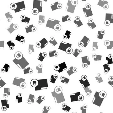 Black Folder and lock icon isolated seamless pattern on white background. Clo Illustrazione stock