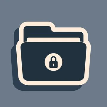 Black Folder and lock icon isolated on grey background. Closed folder and Illustrazione stock