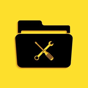 Black Folder and tools or settings icon isolated on yellow background. Folder イラスト素材