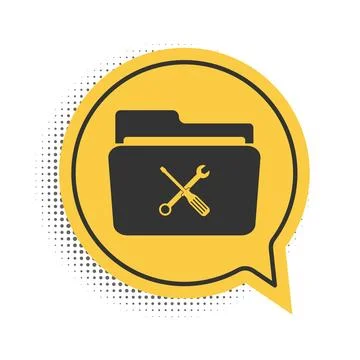 Black Folder and tools or settings icon isolated on white background. Folder 스톡 일러스트