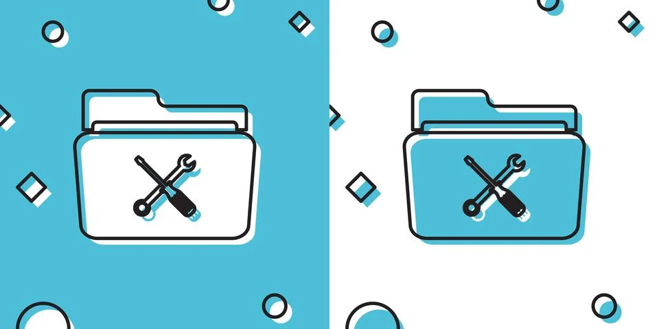 Black Folder and tools or settings icon isolated on blue and white background 스톡 일러스트