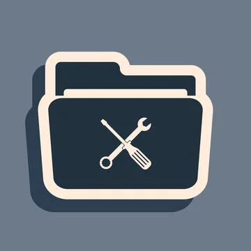 Black Folder and tools or settings icon isolated on grey background. Folder with Illustrazione stock