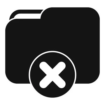 Black folder icon with delete cross mark showing data loss Stock Illustration