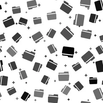 Black Folder icon isolated seamless pattern on white background. Vector Stock Illustration