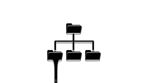 Black Folder tree icon isolated on white background. Computer network file Stock Footage 233776441