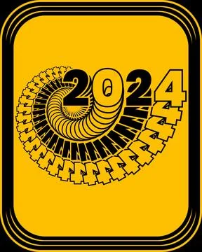 Black font alphabet intertwines with the digits denoting the year 2024 set Stockillustratie