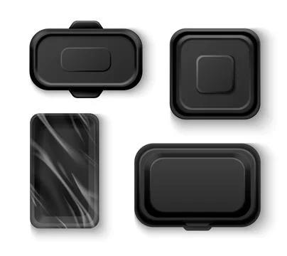 Black food tray. Empty container package mockup 스톡 일러스트