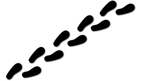 Black footprints of boots on white background, shoe prints on the snow Stock Illustration
