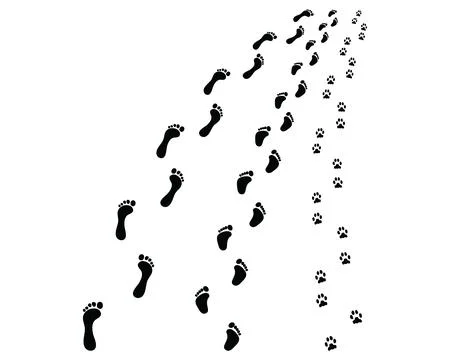 Black footprints of man, child and dog Stock Illustration