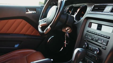 . Black Ford Mustang model interior. Classical panel, steering wheel 動画素材 157264831