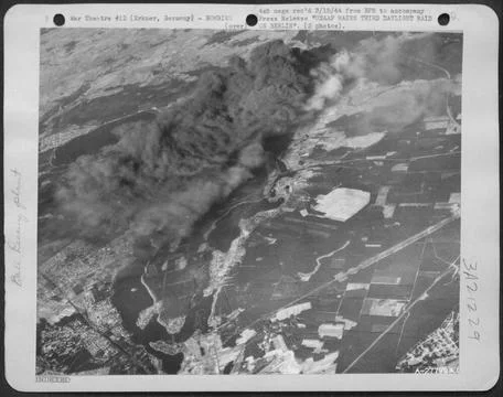 Black, foreboding smoke heads for the Greater Berlin district (foreground)... Stock Photos