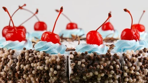 Black Forest cake, decorated with additional whipped cream Stock Footage 87176832