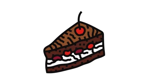 Black forest cake slice food snack color icon animation Stock Footage 326097370