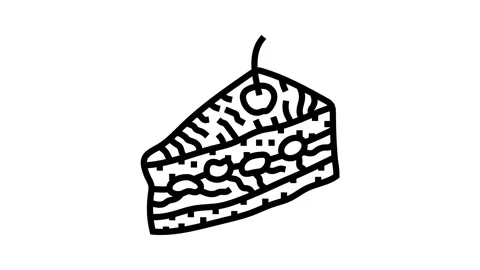 Black forest cake slice food snack line icon animation Stock Footage 326134083