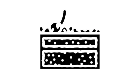 Black forest cake slice food snack glyph icon animation Stock Footage 326745136