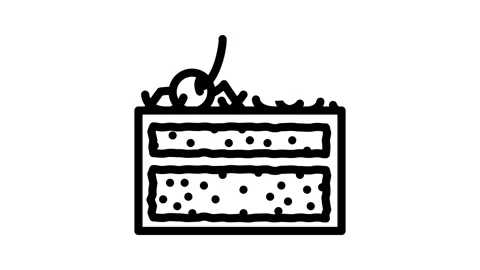 Black forest cake slice food snack line icon animation Stock Footage 326763521