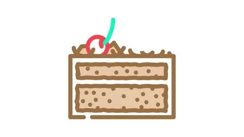 Black forest cake slice food snack color icon animation Stock Footage 327269561