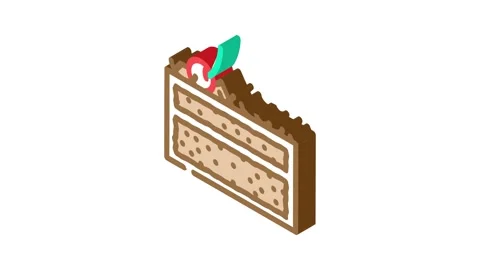 Black forest cake slice food snack isometric icon animation Stock Footage 327292429