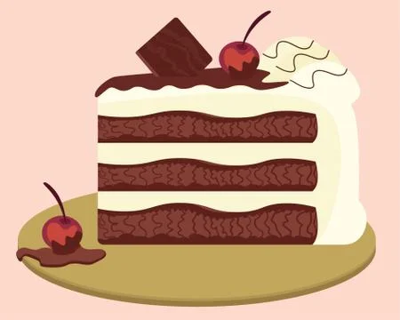 Black forest cake slice. Schwarzwald pie Stock Illustration