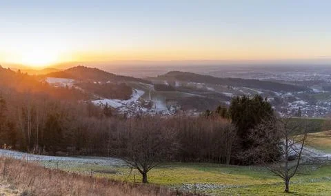 Black forest evening scenery Stockfoto's
