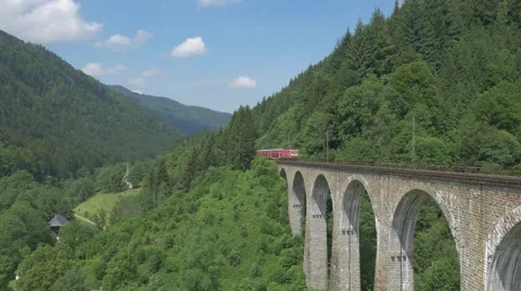 Black Forest Train on Bridge. Viaduct. Stock Footage