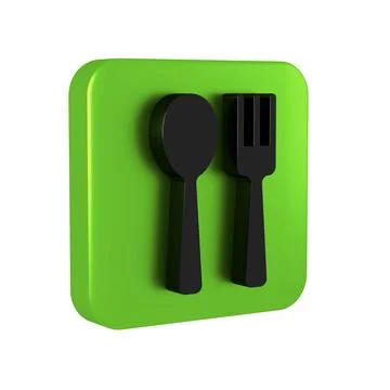 Black Fork and spoon icon isolated on transparent background. Cooking utens.. Stock Illustration