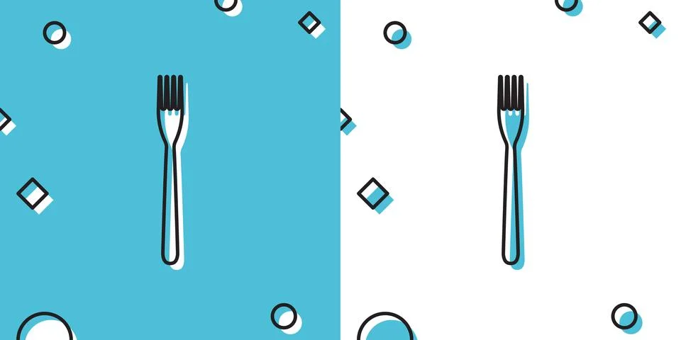 Black Fork icon isolated on blue and white background. Random dynamic shapes Illustrazione stock