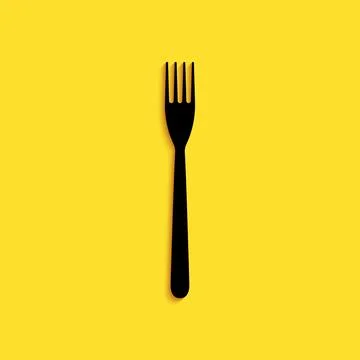 Black Fork icon isolated on yellow background. Long shadow style. Vector Illustrazione stock