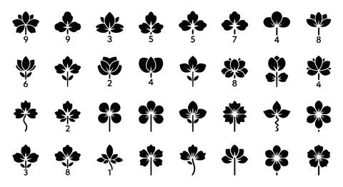 Black four leaf clover icons set Stock Illustration