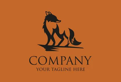 Black fox on brown background logo design	 Stock Illustration