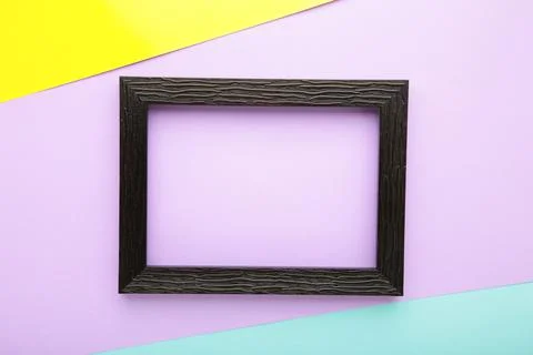Black frame on colorful background. Creative Flat lay Top view Mockup Copy sp Foto stock