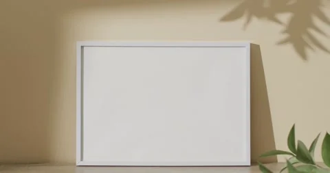 Black frame with copy space on white background and shadow of leaf against Stock Footage 331208369