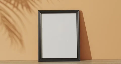 Black frame with copy space on white background and shadow of leaf against Stock Footage 331246165