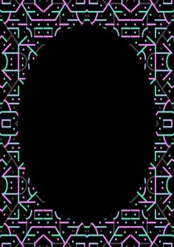 Black Frame With Linear Geometric Patterned Rounded Borders Stock Illustration