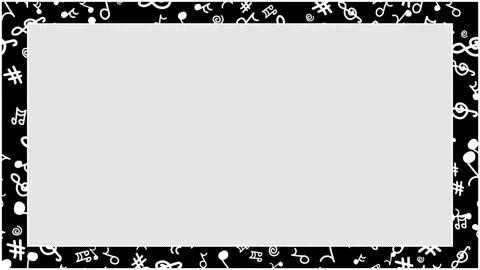 Black Frame White Musical Note Moving Diagonal 4K Loop Alpha Stock Footage 335453550