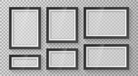 Black frames in different shapes and sizes on transparent backdrop Stock Illustration