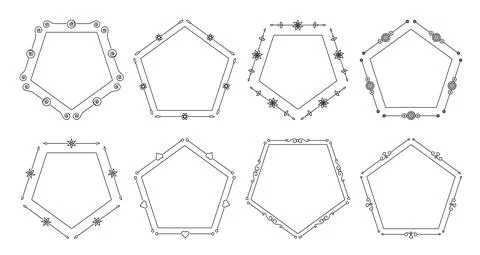 Black frames pentagon divider on isolated white Stock Illustration