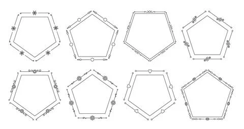 Black frames pentagon divider on isolated white Stock Illustration