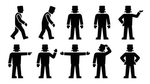 Black frankenstein silhouette set with various monster poses for halloween .. Stock Illustration