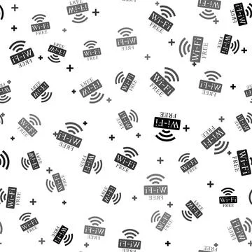 Black Free Wi-fi icon isolated seamless pattern on white background. Wi-fi Stock Illustration
