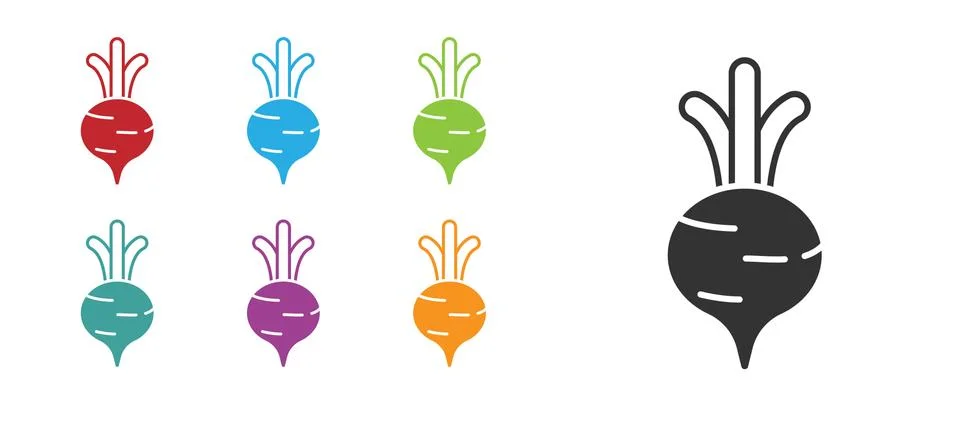 Black Fresh beet with leaf icon isolated on white background. Natural Root Stock Illustration