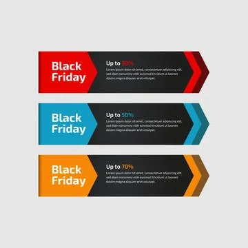 Black Friday up to 30%, 50%, 70%. Banner Design for the sale with red, blue.. Stock Illustration
