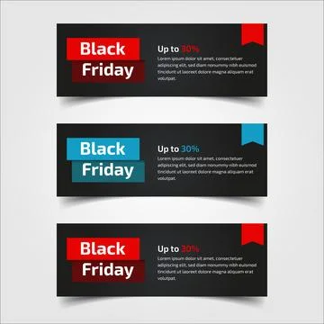 Black Friday up to 30%, 50%, 70%. Banner Design for the sale with red, blue.. Stock Illustration