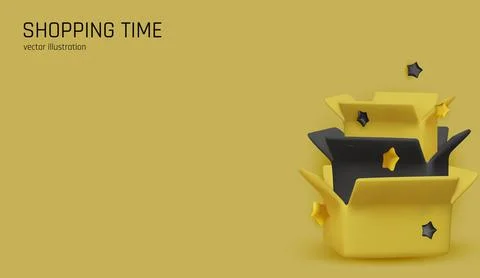 Black Friday 3D illustration with open box and stars. Perfect for sale Stock Illustration