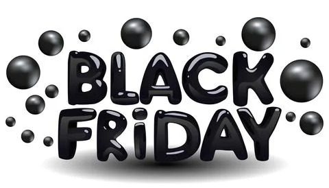 Black Friday 3D inflatable letters with black spheres on a white background.  Stock Illustration