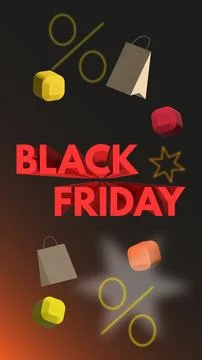 Black Friday 3d red in isometry, 3d elements and package on a black backgroun Stock Illustration