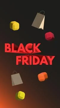 Black Friday 3d red in isometry, 3d elements and package on a black backgroun Stock Illustration
