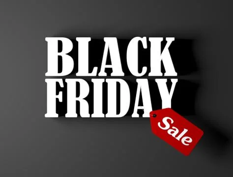 Black friday 3D text with red sale tag isolated on black backgro Stock Illustration